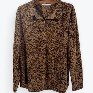 Lee Riders Animal Print Button-Up Fleece Shirt Brown and Black Sweatshirt XL